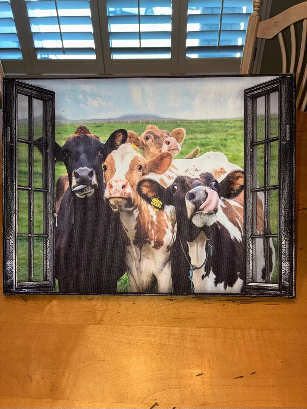 Cows (EUC) Source Unknown Canvas Wall Art - Green, Brown, Black & White Colors.